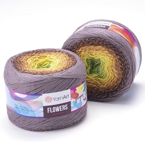 Image of Yarn Art Flowers Yarn 55% Cotton 45% Acrylic 250gr 1094yds Multicolor Cotton Yarn Rainbow Crochet Yarn Spring Summer 2 Sport Yarn (317)