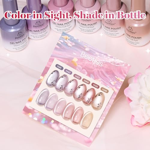 Image of Beetles Silken Moonlight Cat Eye Gel Nail Polish Set - 6 Colors 15ML Full Size Purple Pink Nude Cat Eye Gel Polish Kit Glitter Magnetic Effect Soak Off UV Nail Art DIY at Home Manicure for Women