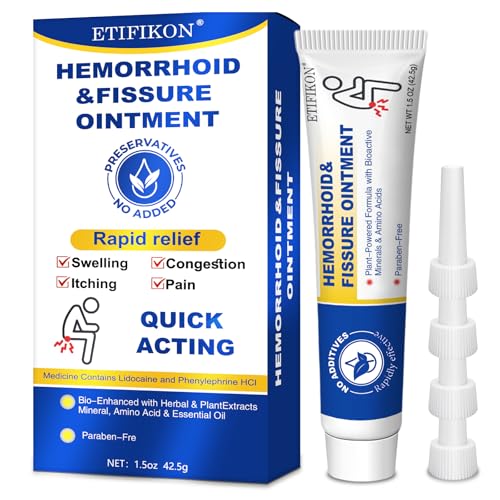 Hemorrhoid & Fissure Ointment with 4% Lidocaine and Phenylephrine HCI – 42.5g Hemorrhoid Cream for Internal & External Hemorrhoids – Helps Relieve Pain, Swelling, Itching & Discomfort (1-Pack)