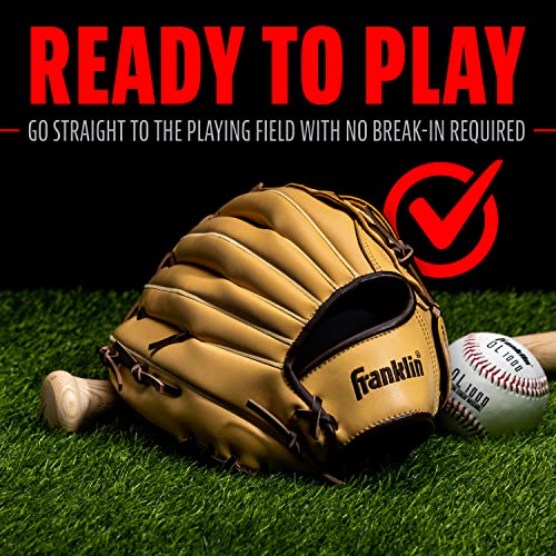 Image of Franklin Sports Field Master Baseball + Softball Glove - Adult + Youth Glove - 12.5 Inch - Right Hand Throw - Men's + Women's - Camel Brown