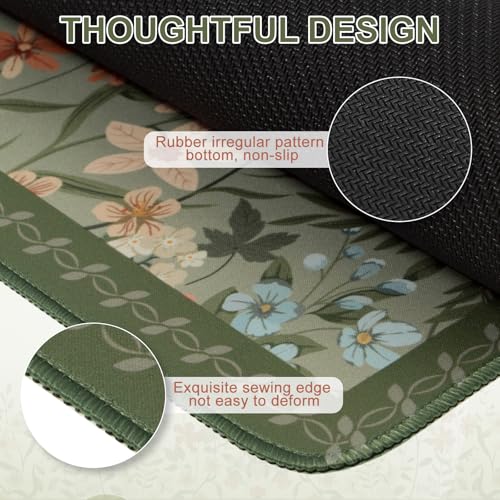 iCasso Desk Mat for Keyboard and Mouse,Large Keyboard Mat Non-Slip,Cute Desk Pad with Stitched Edges,Floral Mousepad for Women,Girly Computer Mat for Home Office Gaming(Sage Green) - Image 4