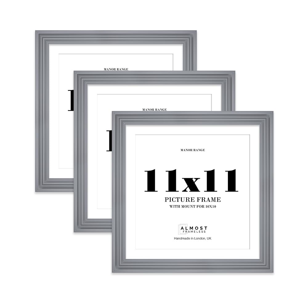 11x11 Grey Picture Frame - 11x11 Square Frame with 10x10 Mount for 11x11/10x10 Pictures Vintage Style Classic Interior Design Décor, 3 Pack — image 1