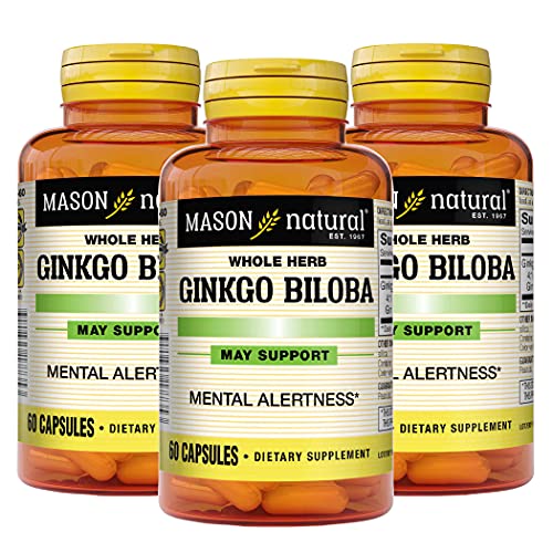Mason Natural Ginkgo Biloba - Improve Mental Alertness, Supports Optimal Brain Function, Herbal Supplement, 60 Capsules (Pack Of 3) #TOP3