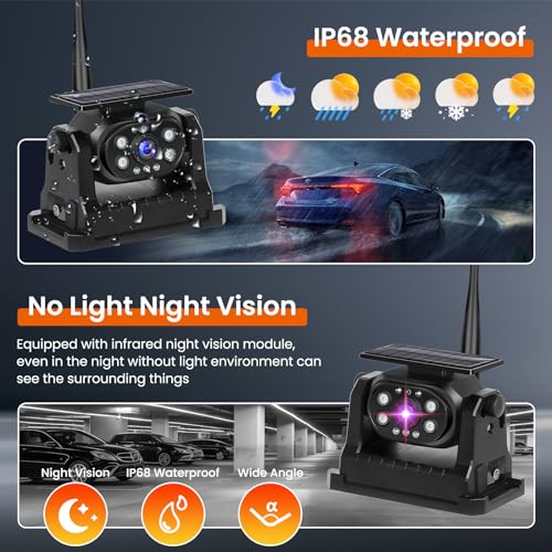 Image of Wireless Backup Camera Solar WiFi - Magnetic Ease of Use Hitch Trailer Truck HD 1080P Clear Night Vision No Lag Rechargeable Rear View Camera Car RV Camper Steady Connection to Phone