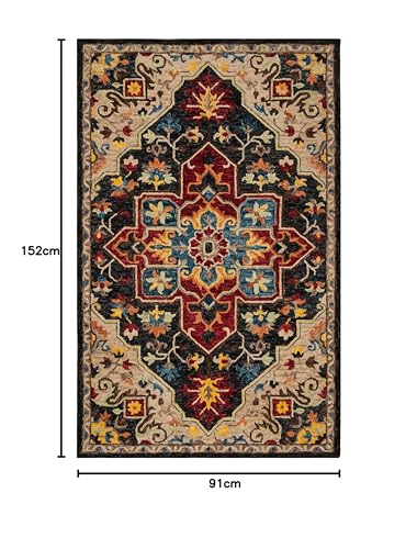 Image of SAFAVIEH Aspen Collection 3' x 5' Charcoal / Cream APN511H Handmade Boho Wool Area Rug