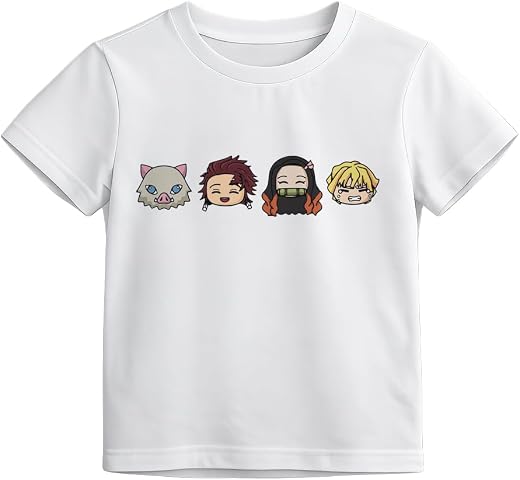 cover n fashion Demon Slayer Anime Unisex Cotton Round Neck Printed Tshirt for Girls|Boys|Kids (White) WHT26WH027