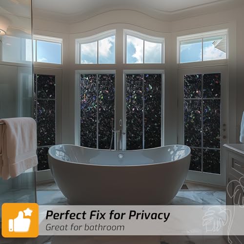 Image of LUTE Blackout Window Film, Sun Light Blocking Window Film, 35.4 inch x 157.4 inch | Darkening Day Sleep, 100% UV Blocker Stained Glass Blackout Cover, Rainbow Black Out Shades Tint for Home Office