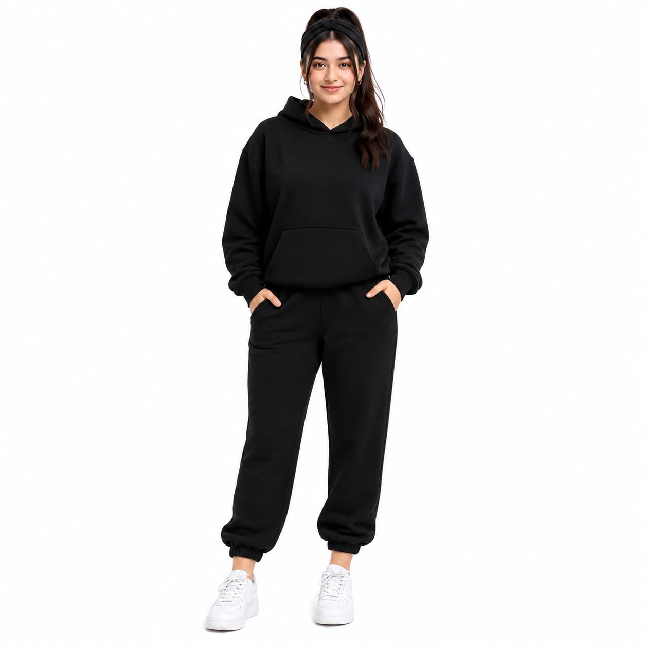 Women's Winter Fleece Cotton Blend Hoodie Tracksuit Two-Piece Set-image-48
