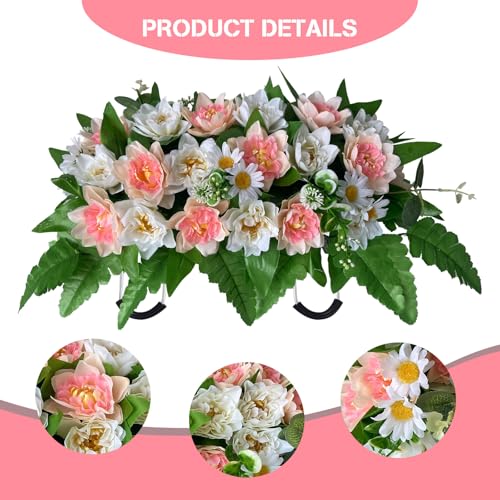 Tombstone Flowers - Outdoor Grave Decorations, Cemetery Flowers for a Grave to Be Placed on a Tombstone, The Cemetery Flowers for Grave Saddle Are Composed of Artificial Champagne  image 4