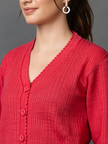 Image of Wear lusso Women's Woolen V-Neck Buttoned Full Sleeve Cardigan Self Design Soft Wool Fabric Winter Wear Pure Wool Sweater with Pockets Stylish Outdoor and Office Wear Girls