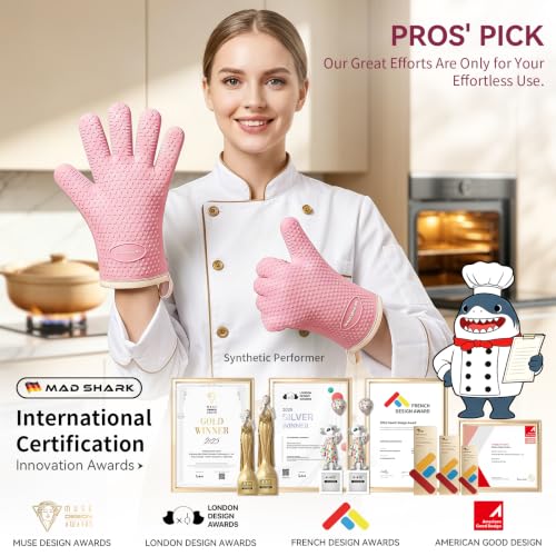 Image of MAD SHARK Silicone Oven Mitts with Fingers Heat Resistant 450F in Kitchen