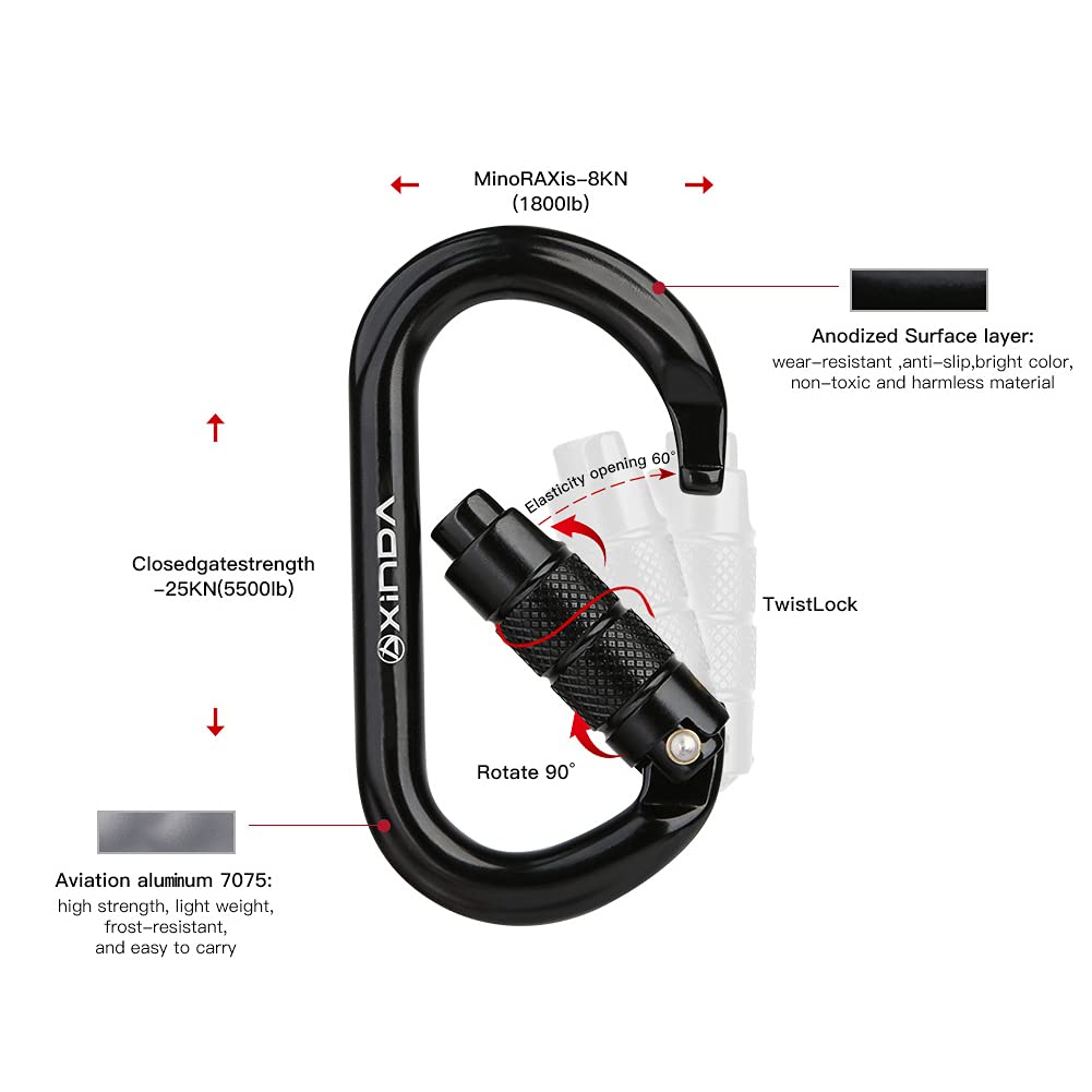 XINDA Climbing Carabiner Clip,Auto Locking Oval 25KN(5500lb) Heavy