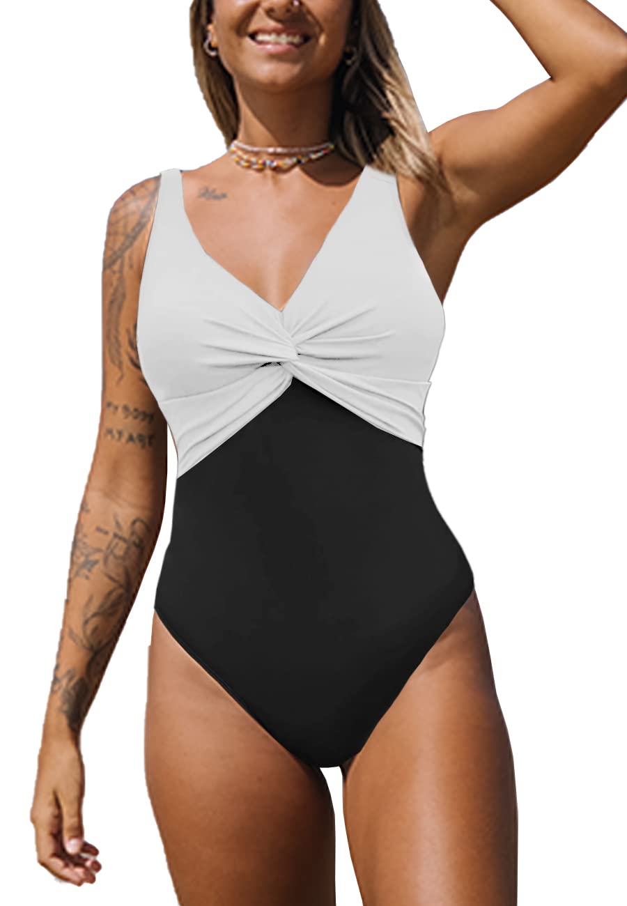 NLAND Bañador para Mujer en V Fruncido Traje de Baño de Una Pieza Monokinis Natacióncon Relleno Elegante para Mujer