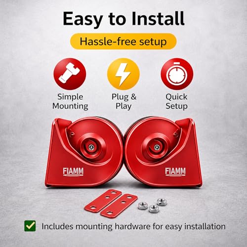 Image of FIAMM Car Horn 12V Loud Sound Dual Tone Snail Horn with Relay, Waterproof Heavy Duty Horn Set for Car, Bike & Truck, High Sound Universal Vehicle Horn (Set of 2)