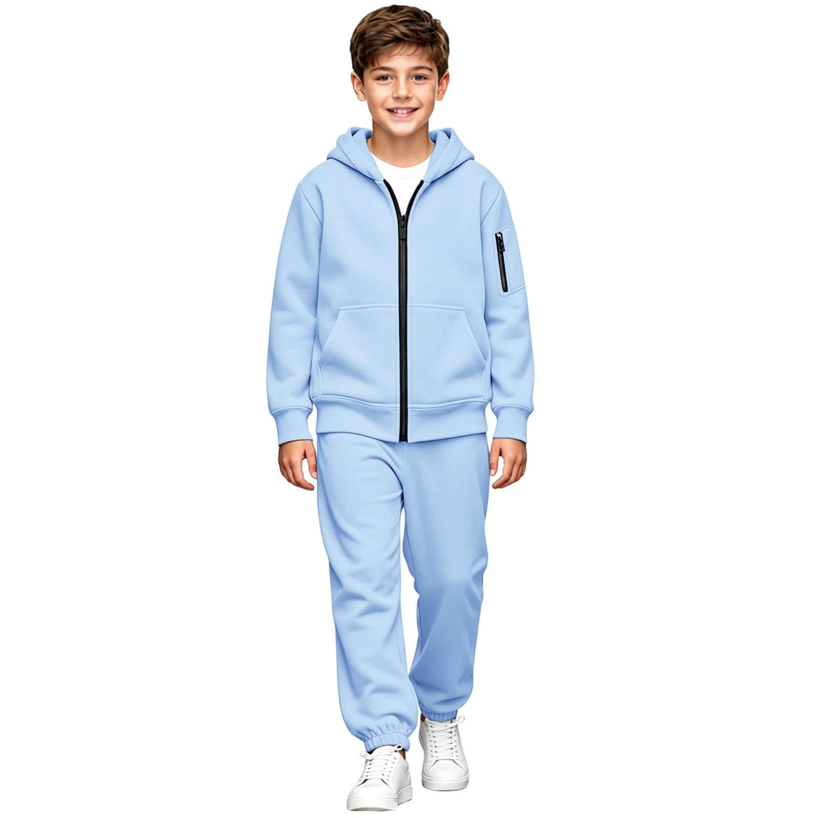 Tuta da ginnastica per bambini con zip e cappuccio, set da 2 pezzi