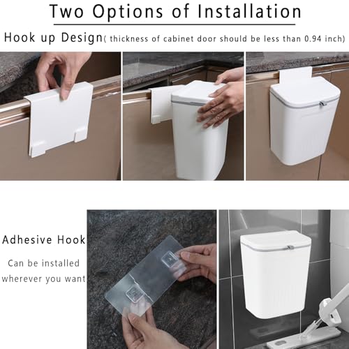Image of Xyskin 3.2 Gallon /12 L Kitchen Hanging Garbage Can with Lid, Wall Mounted Counter Waste Bin, White