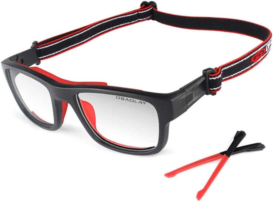 WonzoneSports Goggles Safety Protective Basketball Glasses with Adjustable Strap for Adults Youth Kids Football Volleyball Training Hockey Rugby (Black/Red)