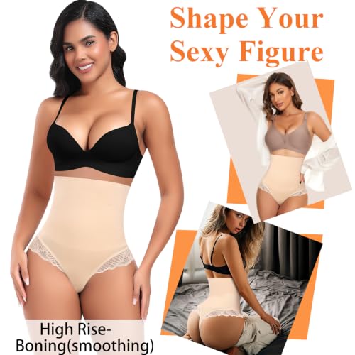 Image of Werena Tummy Control Thong Shapewear for Women High Waisted Body Shaper Panties Shaping Thong Girdle Underwear