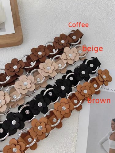 Women's Faux Leather Flower Waist Belts For Dresses -Boho Exotic Waistbands With Self-Tie Bow Tassel4