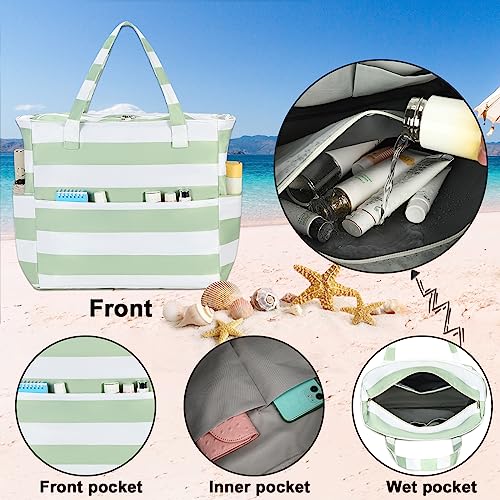 Image of Waterproof Beach Tote Pool Bags for Women Ladies Extra Large Gym Tote Carry On Bag With Wet Compartment for Weekender Travel