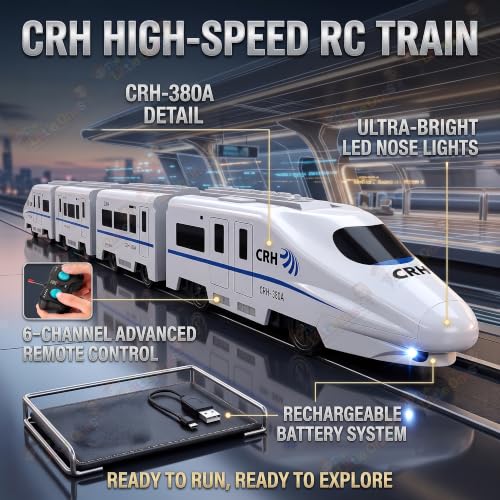 Image of The Little Ones Remote Control Train Set - RC Toy Train with Track Set for Kids Boys & Girls Train Set Toys with Light Sound & Spray Flashing Light, DIY Educational Track Set Gifts [Speedy Rail]