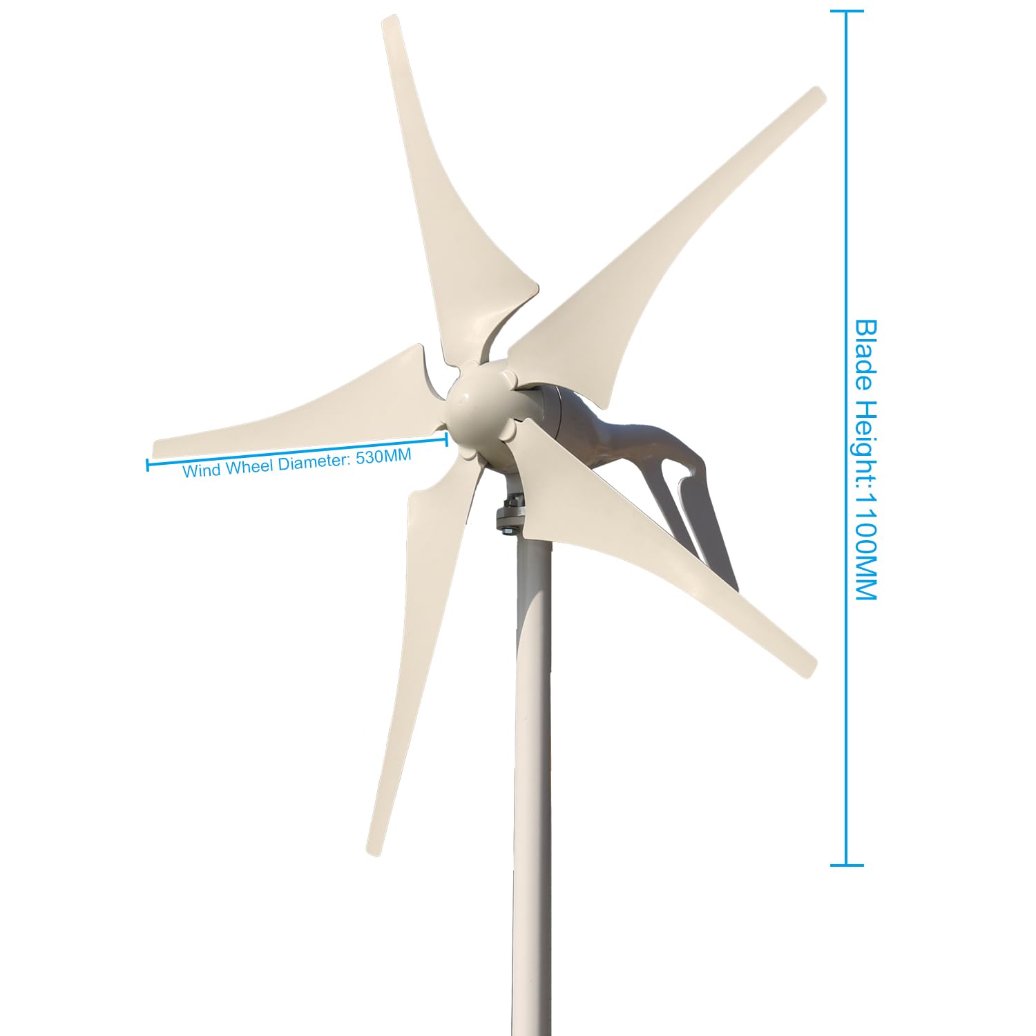Aerogenerador 800W 12V/24V/48V - Generador Eólico 5 Palas con Controlador MPPT, Funcionamiento Silencioso para Hogar y Granja (24, Voltios)