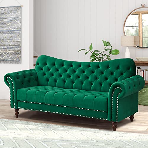 Instory Velvet Sofa Traditional Couch Tufted Loveseat With Wooden Legs For Living Room, Office, Bedroom - Green #TOP5