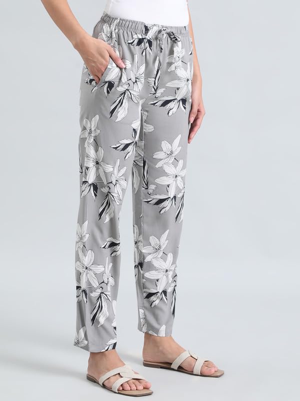 Image of GO COLORS Women Printed Woven Viscose Mid Rise Lounge Pants