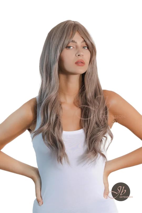 Miniatura 2 de JAMIRA - Peluca ondulada gris de 24 pulgadas con flequillo, pelucas largas y rizadas sin pegamento para mujer, pelucas sintéticas naturales para uso