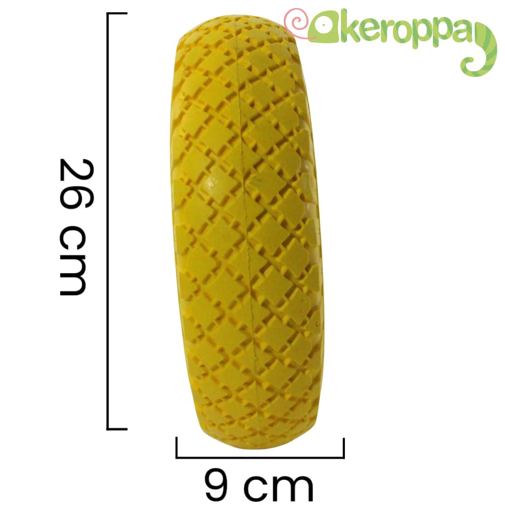 KEROPPA Rueda Maciza Carretilla Rueda para Carros 26 cm diámetro Eje ABS Grosor 7 cm Resistente Duradera Amarillo (1)