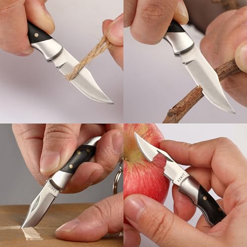Image of Small Pocket Knife, EDC Knife with Stainless Steel and Wood Handle, Small Folding Knife, Blade Length1.5in
