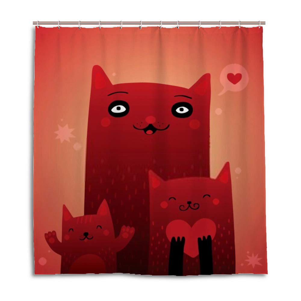 Rideau de douche trois chats 168x183 cm lavable polyester avec crochets pour baignoire design