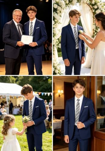 Image of Kids Suits for Boys Summer Dress Clothes Toddler Boy Tuxedo Wedding Outfit | beach wedding guest ring bearer outfit, boys formal dress clothes, teen back to school homecoming suit, slim fit 3 piece set