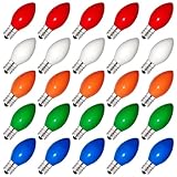 C7 LED Christmas Replacement Bulbs, 25 Pack C7 Ceramic Multicolor LED Light Bulbs, Vintage Christmas String Light Bulbs for Indoor Outdoor Backyard Christmas Tree String Lights, C7/E12 Candelabra Base