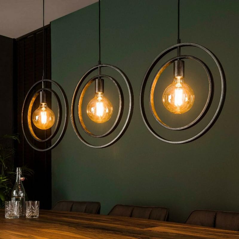Image of Chandni Decor 3-lichts hanglamp industrieel Pendant Light Metal Black Bulb (Without Bulb)