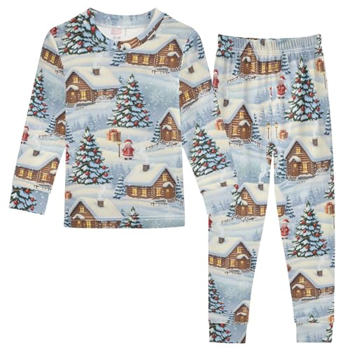 Pajama Sets Long Sleeve Christmas Village Scene Pattern Soft Comfy Sleepwear 2 Piece PJS 3-8T