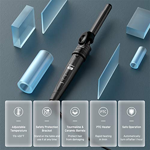 ELEHOT Curling Iron Curing Wand Set 6 in 1 Interchangeable Ceramic Tourmaline Hair Barrels and Temperature Display & Heat Settings with Protective Glove (Black) - Thumbnail 4