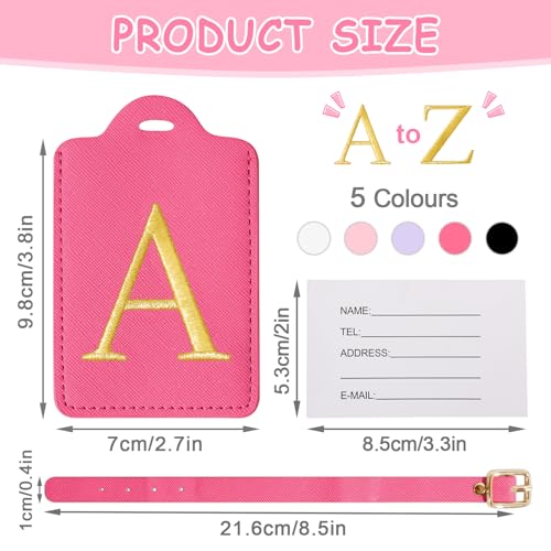 Image of Initial Luggage Tags for Suitcases, Cute Embroidered Letter Luggage Bag Suitcase Identifier Name Baggage Tag, PU Leather Travel Luggage Tags, Bag Tags for Men Women Kids Luggage Handbags(Rosered A)