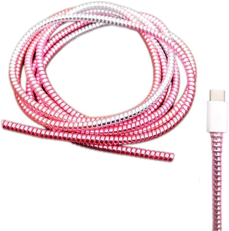 Image of Spiral Cable Protector, 150cm Cord Organizer for iPhone and Android Cables, Headphone and Charger Wire Protection Cover, Universal Device Compatible (Silver-Gradient-Pink)