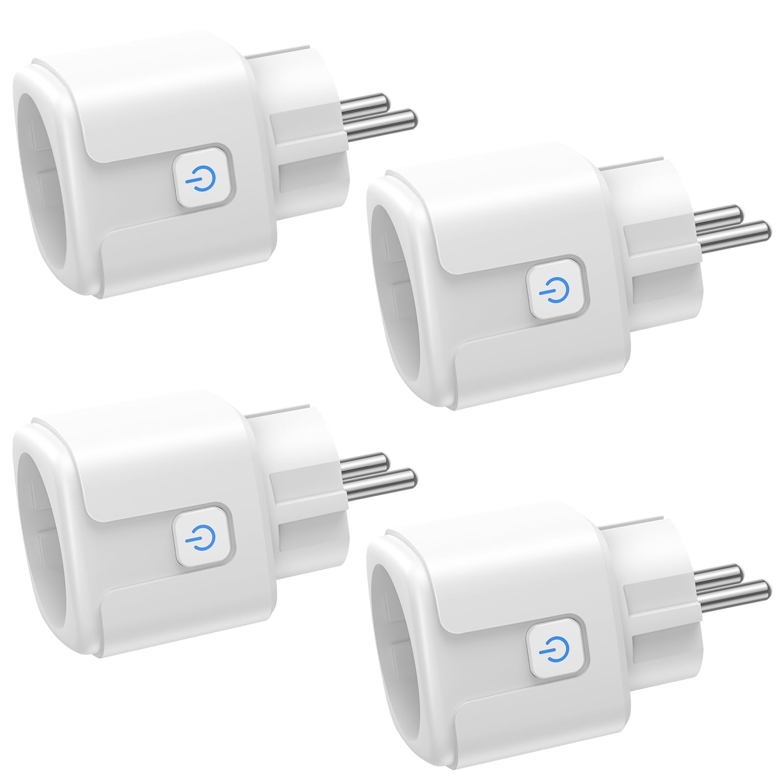 Lot de 4 prises intelligentes Wi-Fi avec mesure de courant, télécommande par application, commande vocale et minuterie, Smart Home WiFi 16 A, compatible avec Alexa et Google Home