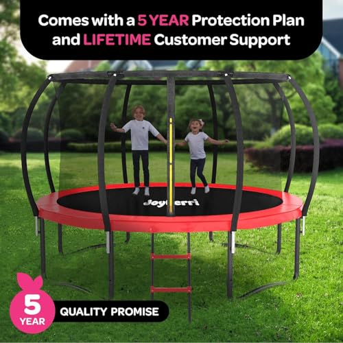 Image of JoyBerri Upsurge Trampoline Outdoor - ASTM Certified Safe 8Ft 10Ft 12Ft 14Ft 15Ft 16Ft Recreational Trampoline for Kids and Adults. Anti-Rust Coating with Enclosure Net, Ladder, Sprinkler & LED Lights
