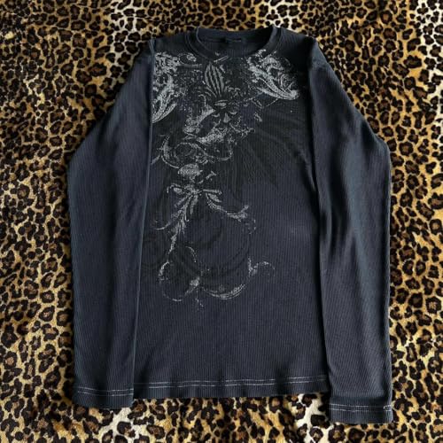 Women Y2k Fairy Grunge Shirt Vintage Graphic Print Long Sleeve Tee Tops Teen Girls Aesthetic Clothes Streetwear3