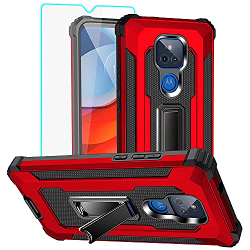 Moto G Play Case 2021, Motorola G Play Case with HD Screen Protector, HNHYGETE Sturdy {with Kickstand} Shockproof Non-Slip Military-Grade Protection Cases for Moto g Play 2021 (Red)