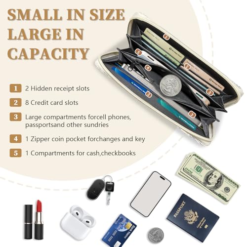 Flower Womens Wallet, RFID Blocking Wristlet Wallets for Women, Ladies Purse with Zip Around Credit Card Holder and 10 Card Slots & ID Window, Travel Large Capacity Women's Clutch Organizer Blue3