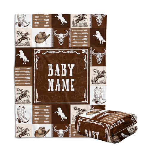 Western Baby Stuff, Personalized Baby Blankets for Boys, Cowboy Blanket for Girl, Custom Name Baby Blanket, Western Nursery Decorations, for Family Friends (W01)