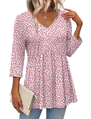 Image of OFEEFAN 3 /4 Length Sleeve Womens Tops 2026 Blouses for Women Dressy Casual Fashion Clothing V Neck Babydoll Tops Fall Outfits
