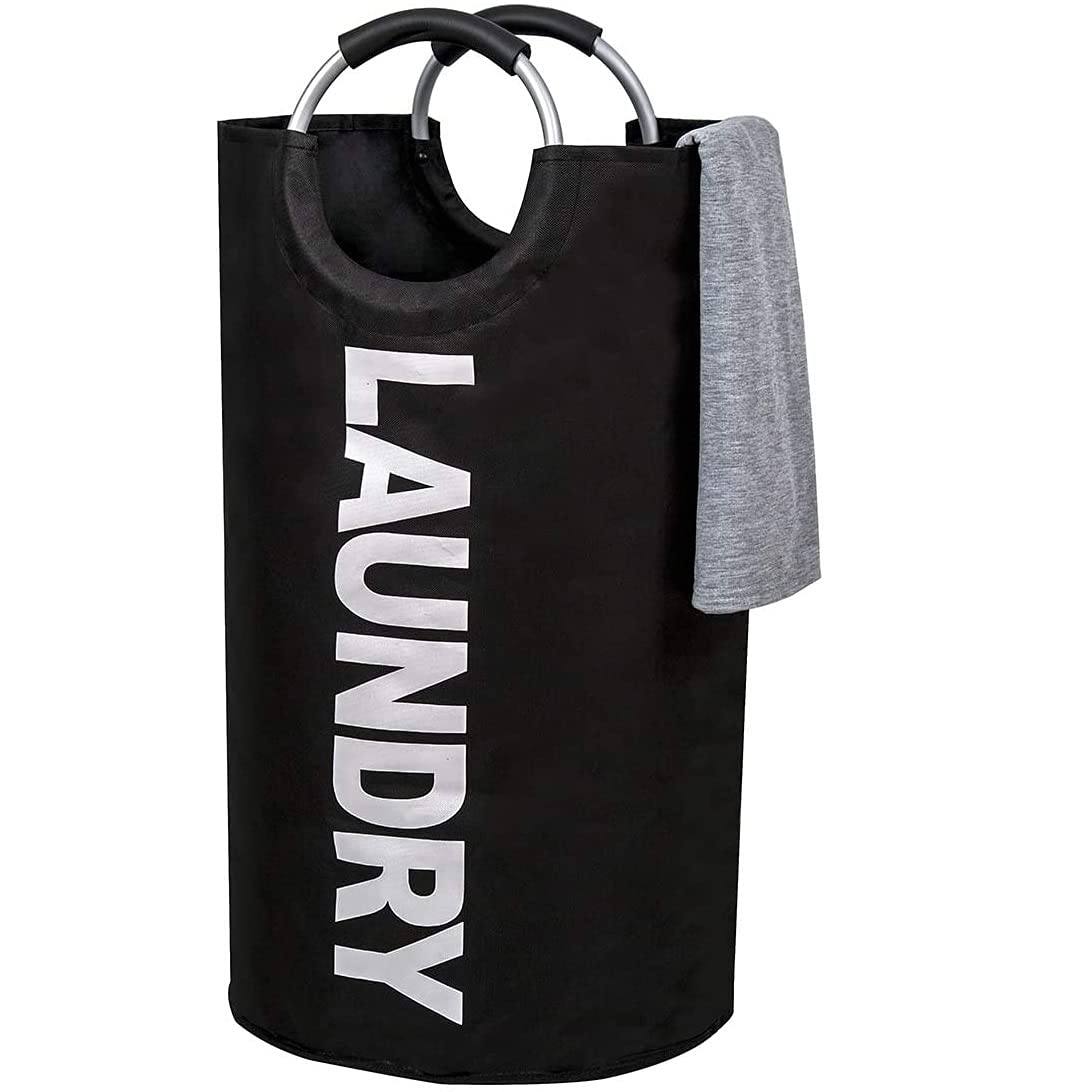 82L Large Laundry Basket,Collapsible Fabric,Foldable Laundry Hamper, Laundry Bag Handles Waterproof Portable Washing Bin Folding Clothes Bag Travel Bathroom College (Black)
