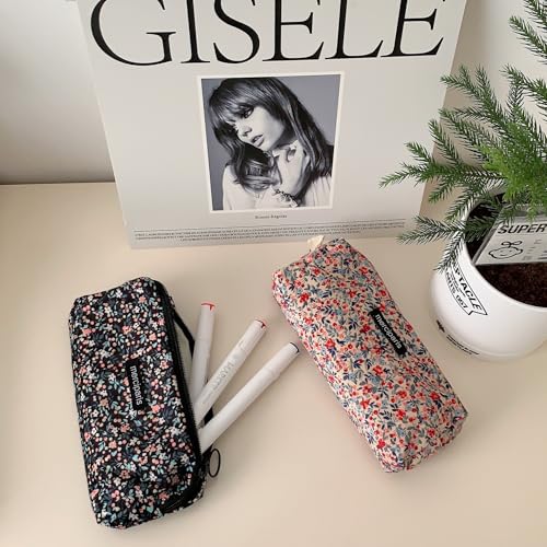 Image of Flower Prints Pencil Pen Pouch Purse Bag Cosmetic Case Organizer Soft Cotton Canvas (GR)