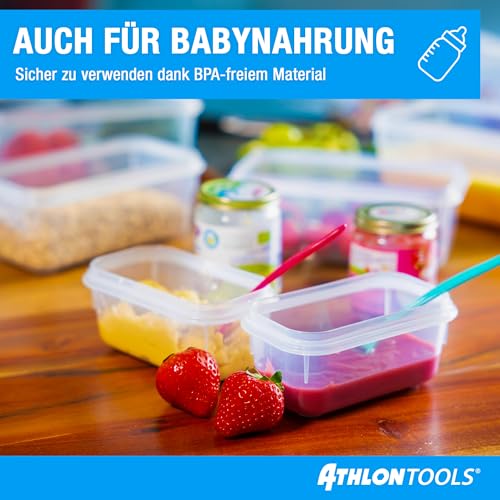 ATHLON TOOLS 4x 3L Frischhaltedosen-Set in Gastro-Qualität - 100% luftdicht und auslaufsicher -40 bis +100 Grad - für alle Lebensmittel - BPA-frei - Vorratsdosen für Kühlschrank (3 L | 4er Set)