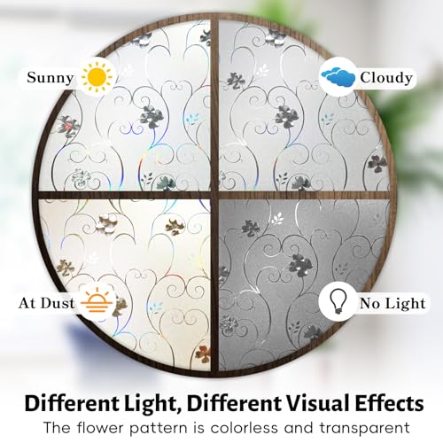Qualsen Window Film Privacy Film for Glass Windows, 3D Rainbow Flower Stained Glass Window Film Self Adhesive, Frosted Window Privacy Film Static Cling Decorative Window Stickers for Home 44.3x200cm - Image 6